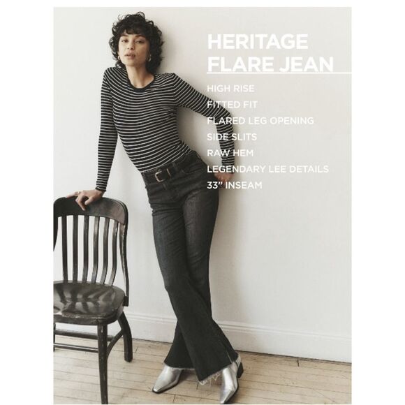 Women’s Lee High Rise Flare Denim Jean Pants with Raw Hem Size 6 M - Picture 7 of 9